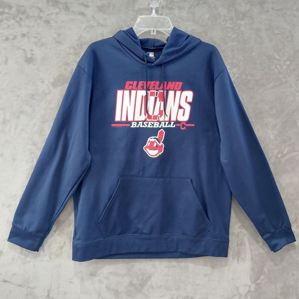 Cleveland Indians Chief Wahoo Hoodie Sweatshirt Men's Large Blue MLB EUC